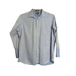 Men's Paul Fredrick Button UP Long Sleeve Dress Shirt, 19-36, Blue Stripes